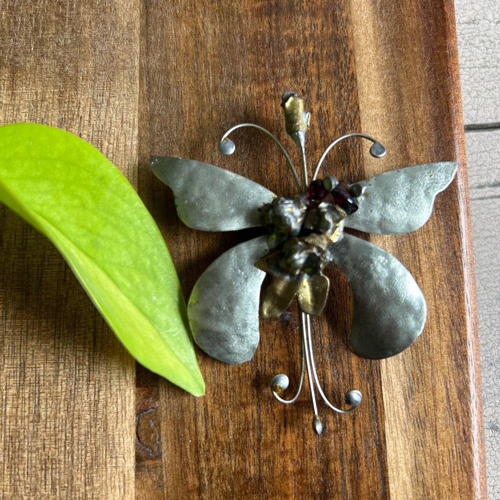 Silver Butterfly Brooch with Gem Accents